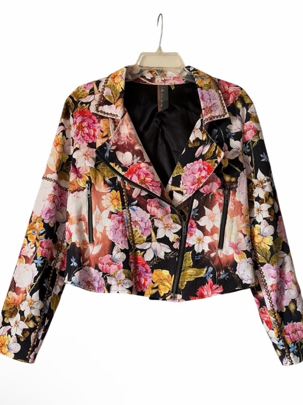 Aratta Silent Journey Studded Flower Bomb Floral Moto Jacket NWT Small